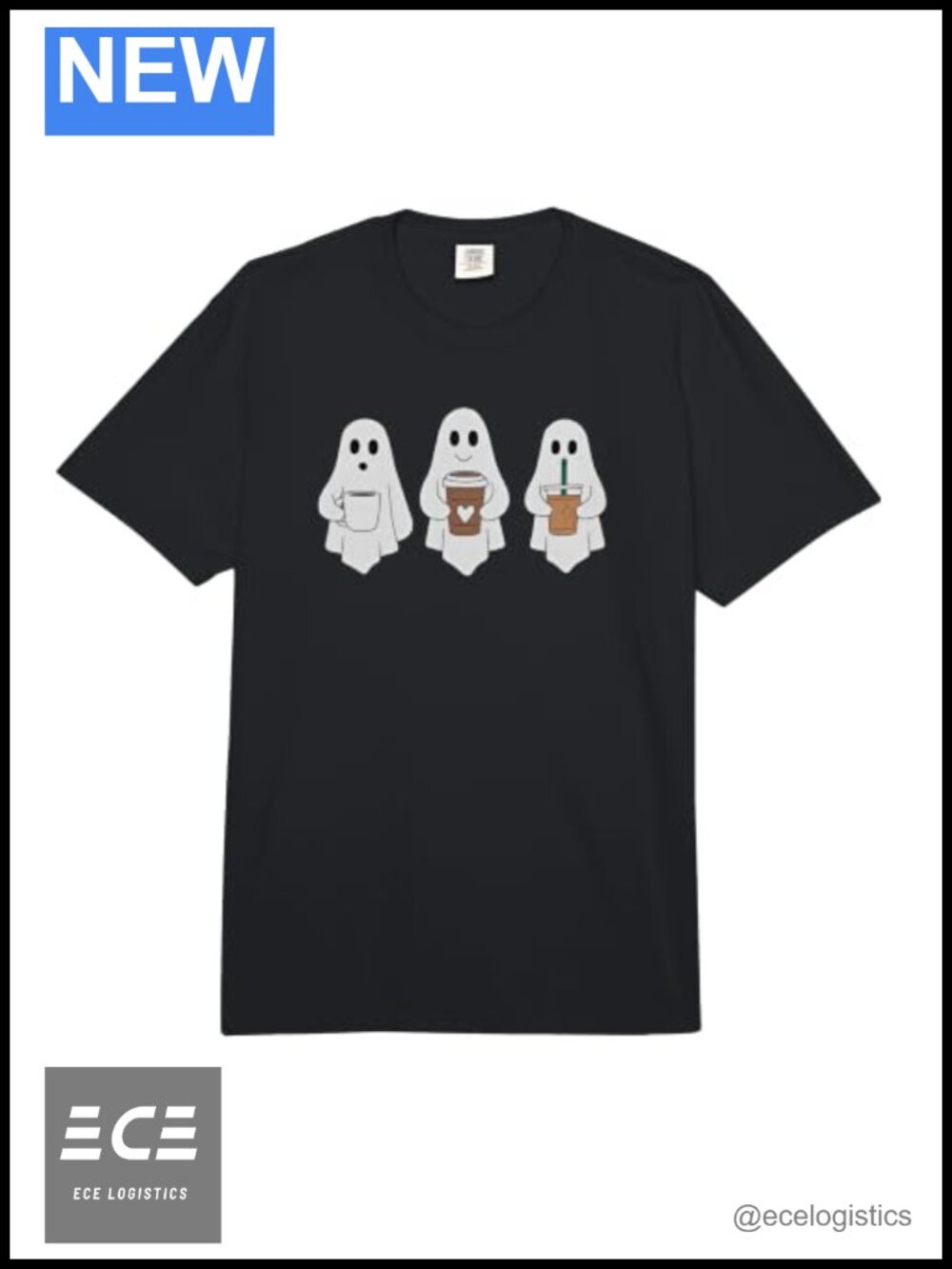 Cute Ghost Drinking Coffee Halloween Costume Heavyweight Cotton Tee